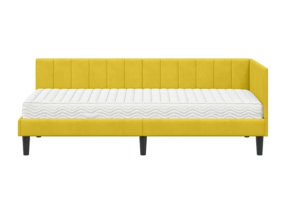 Cadre de lit d'angle avec matelas Jaune 80 x 200 cm Velours