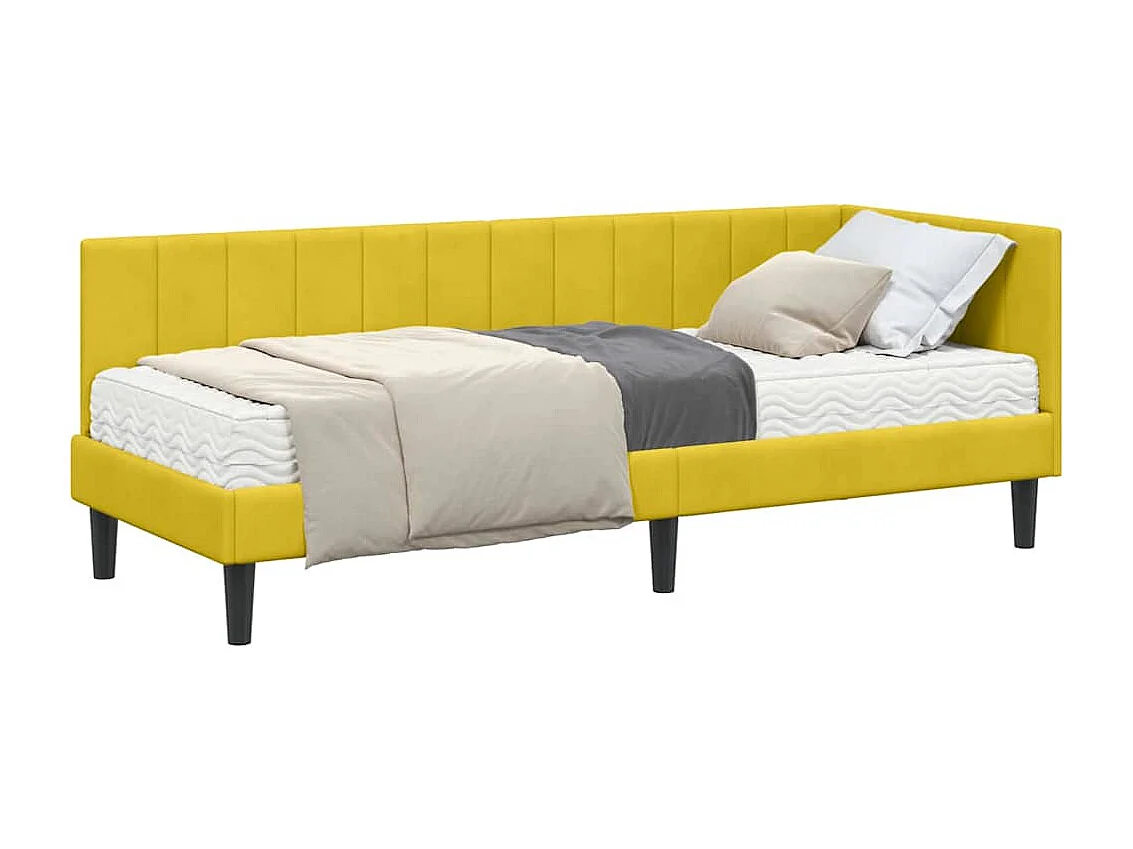 Cadre de lit d'angle avec matelas Jaune 80 x 200 cm Velours