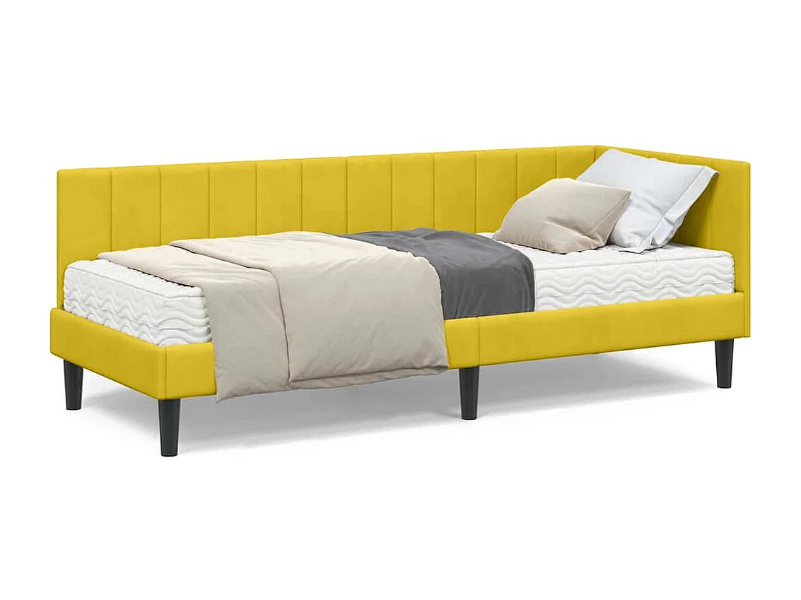 Cadre de lit d'angle avec matelas Jaune 80 x 200 cm Velours