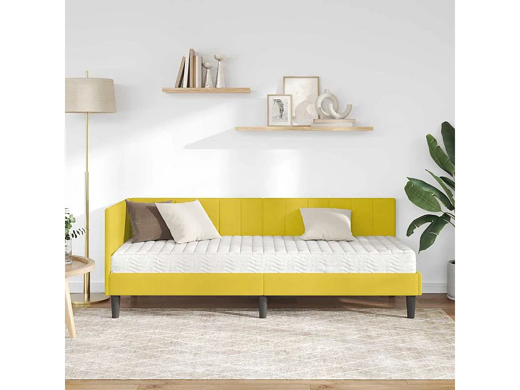 Cadre de lit d'angle avec matelas Jaune 80 x 200 cm Velours