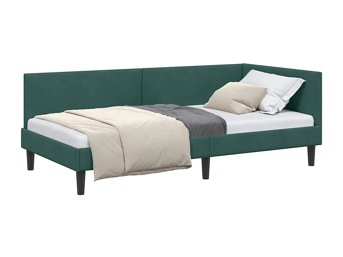 Hoekbedframe Donkergroen 90 x 190 cm Fluweel en Engineered hout