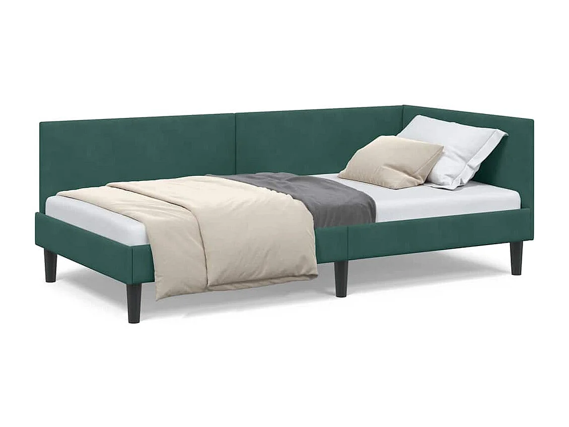 Hoekbedframe Donkergroen 90 x 190 cm Fluweel en Engineered hout