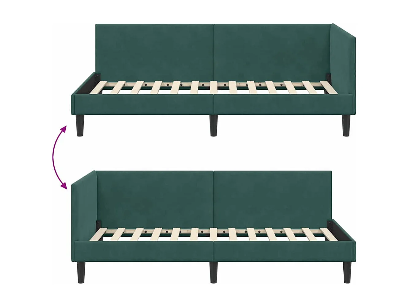 Hoekbedframe Donkergroen 90 x 190 cm Fluweel en Engineered hout