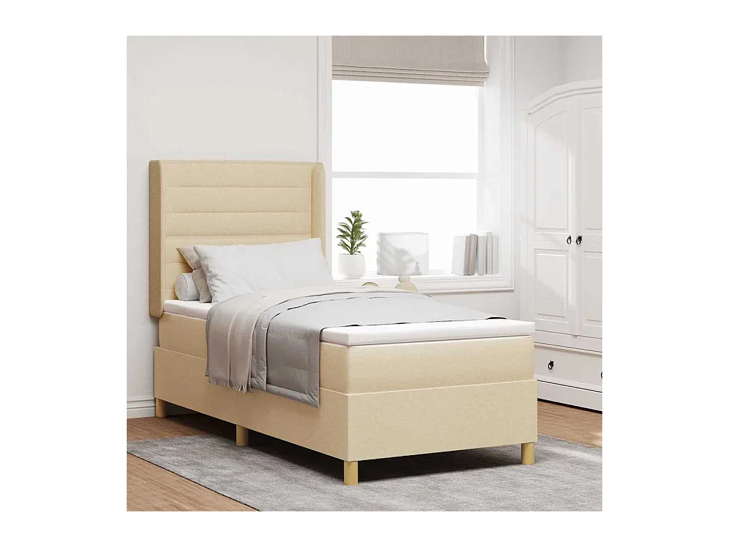 Cadre de lit avec matelas Crème 100 x 200 cm tissu