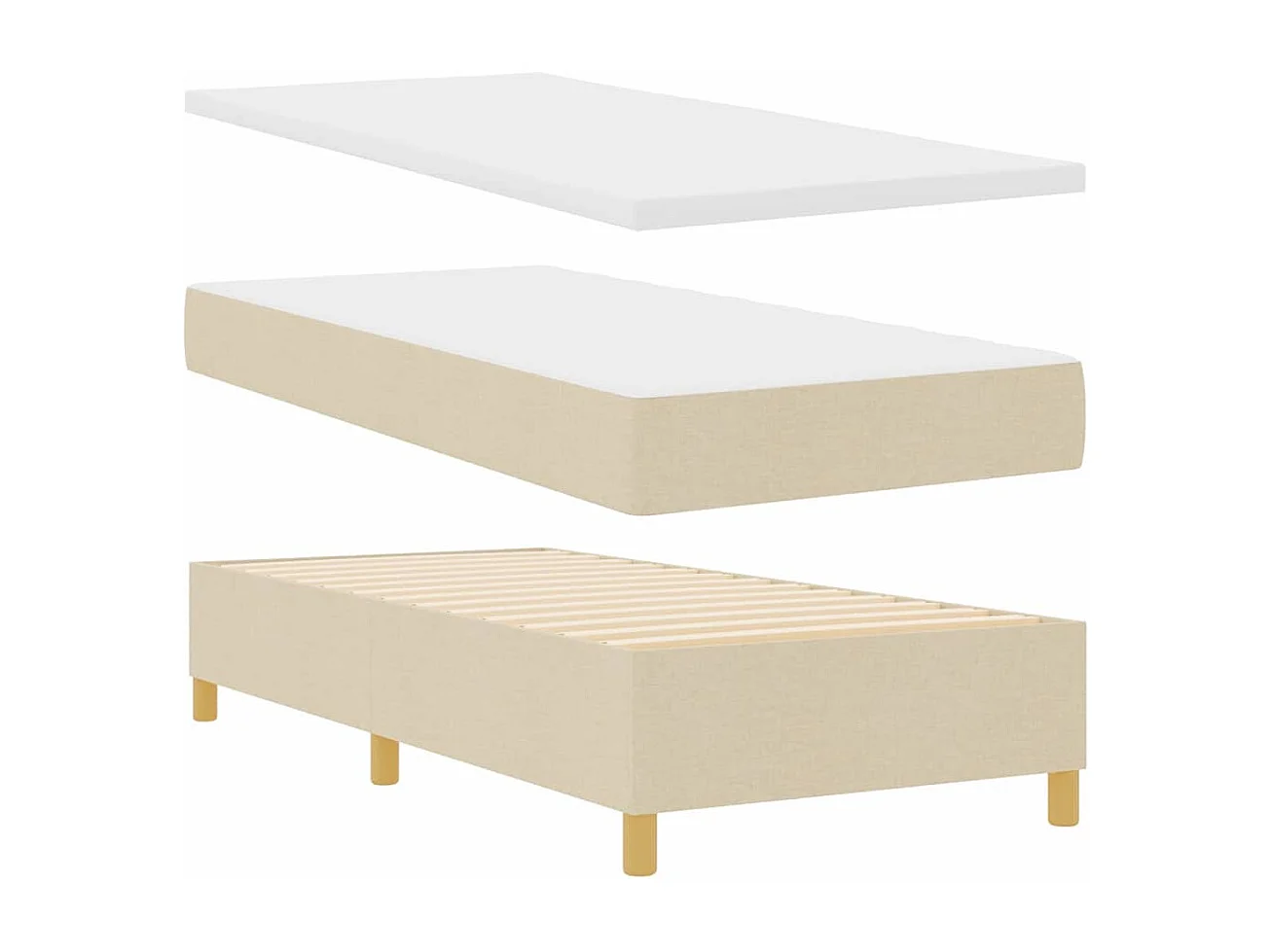 Cadre de lit avec matelas Crème 100 x 200 cm tissu