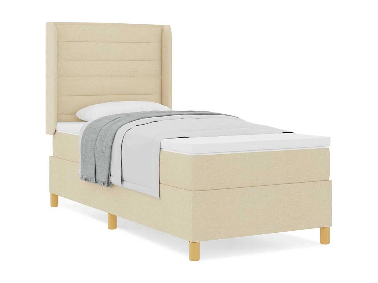 Cadre de lit avec matelas Crème 100 x 200 cm tissu