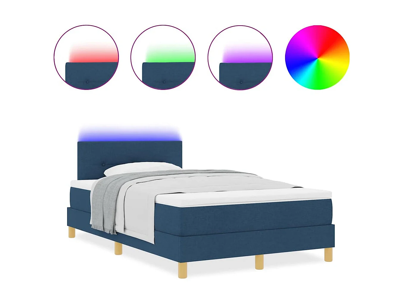 Cadre de lit avec matelas Bleu 120 x 190 cm tissu