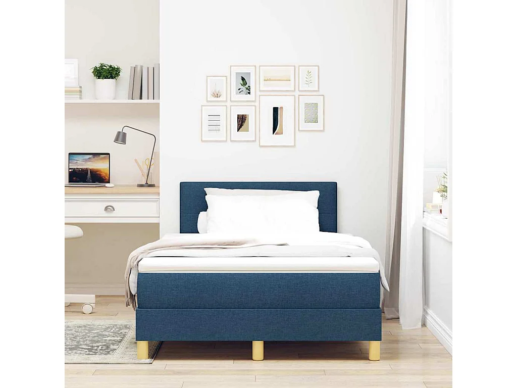 Cadre de lit avec matelas Bleu 120 x 190 cm tissu