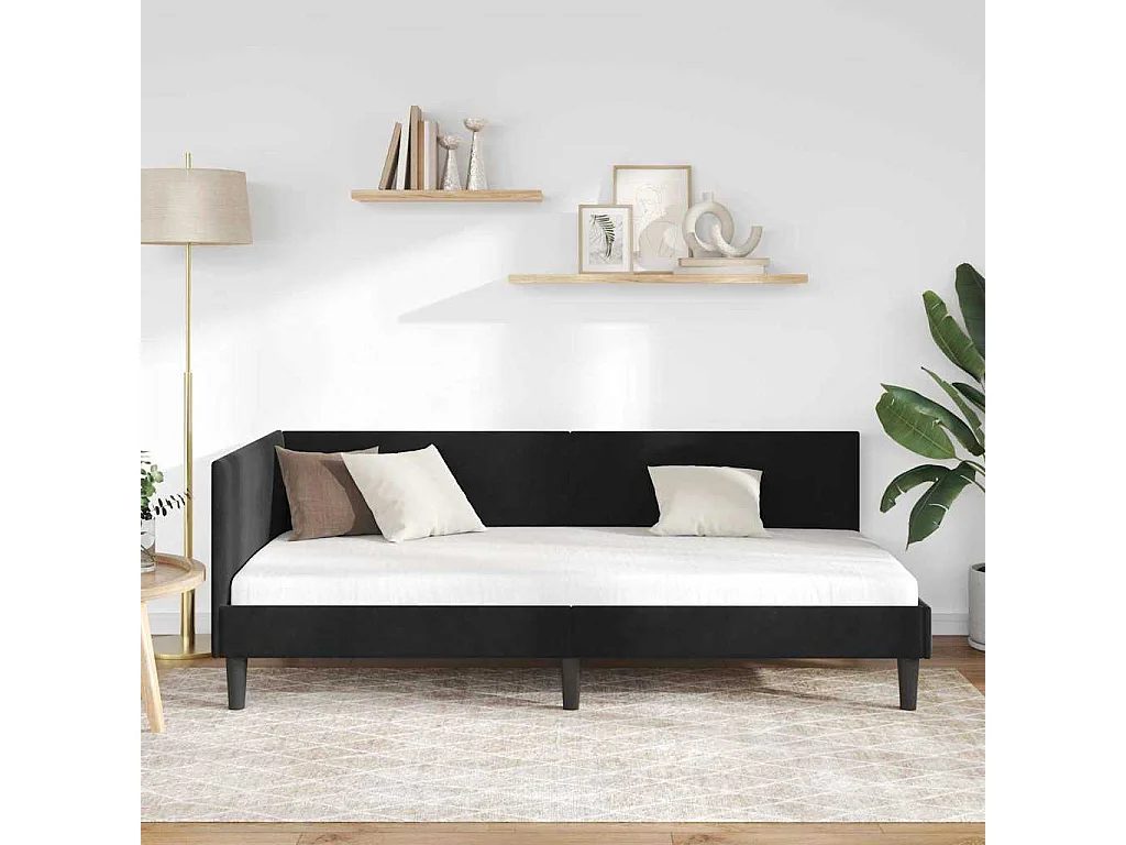 Cadre de lit d'angle Autre avec tête de lit Noir 100 x 200 cm