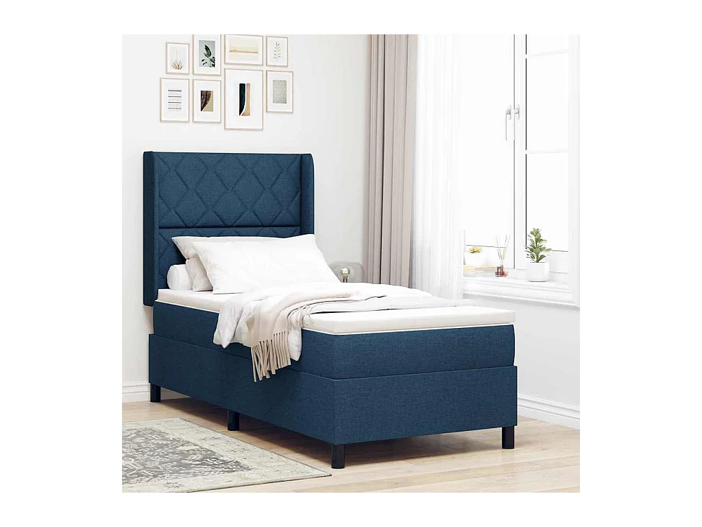 Cadre de lit avec matelas Bleu 100 x 200 cm tissu