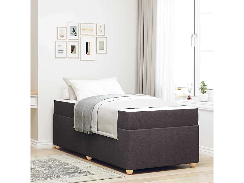 Estructura de cama con colchón Marrón oscuro 90 x 190 cm tela