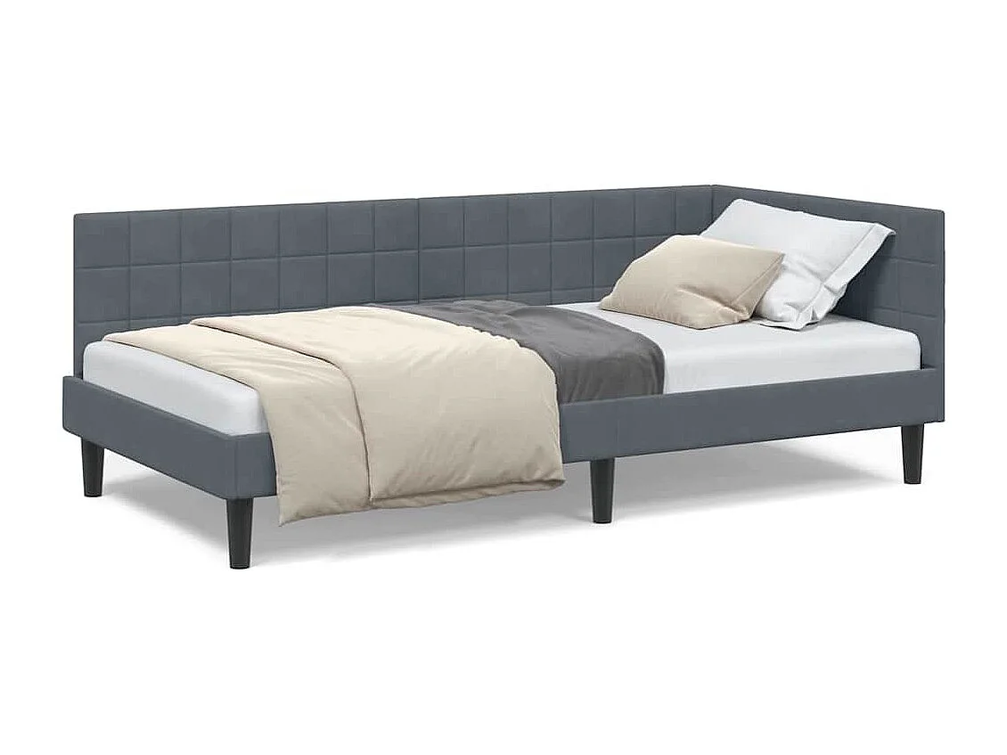 Cadre de lit d'angle Gris foncé 100 x 200 cm Velours