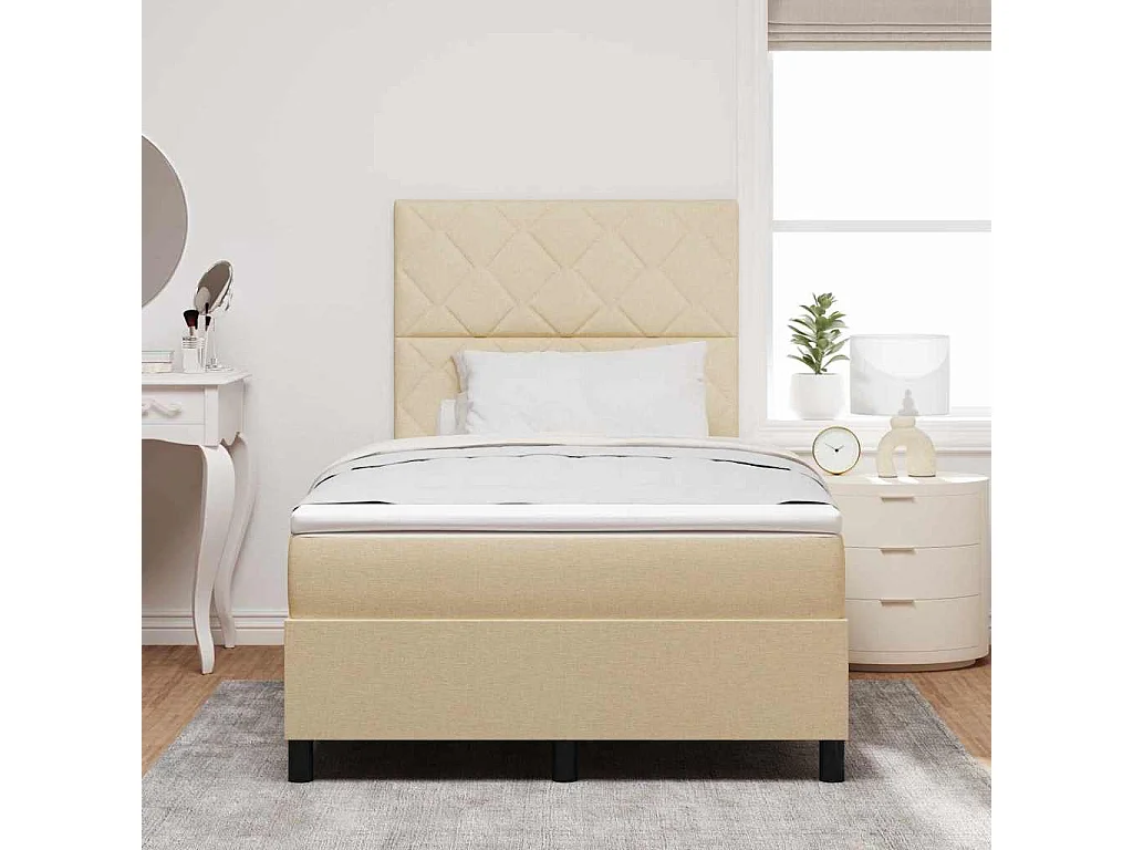 Cadre de lit avec matelas Crème 120 x 200 cm tissu