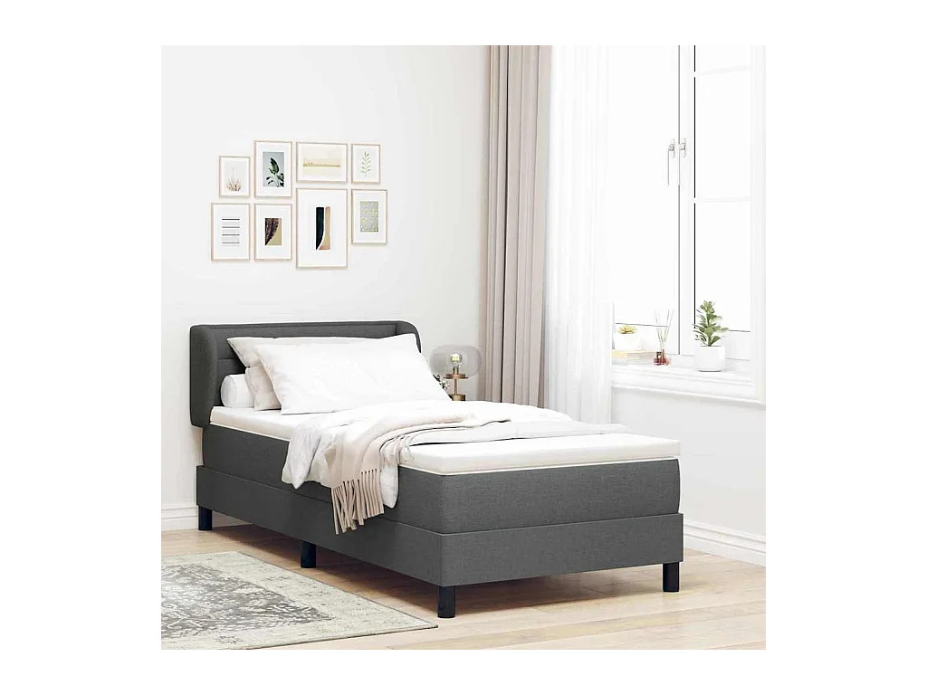 Cadre de lit avec matelas Gris foncé 80 x 200 cm tissu