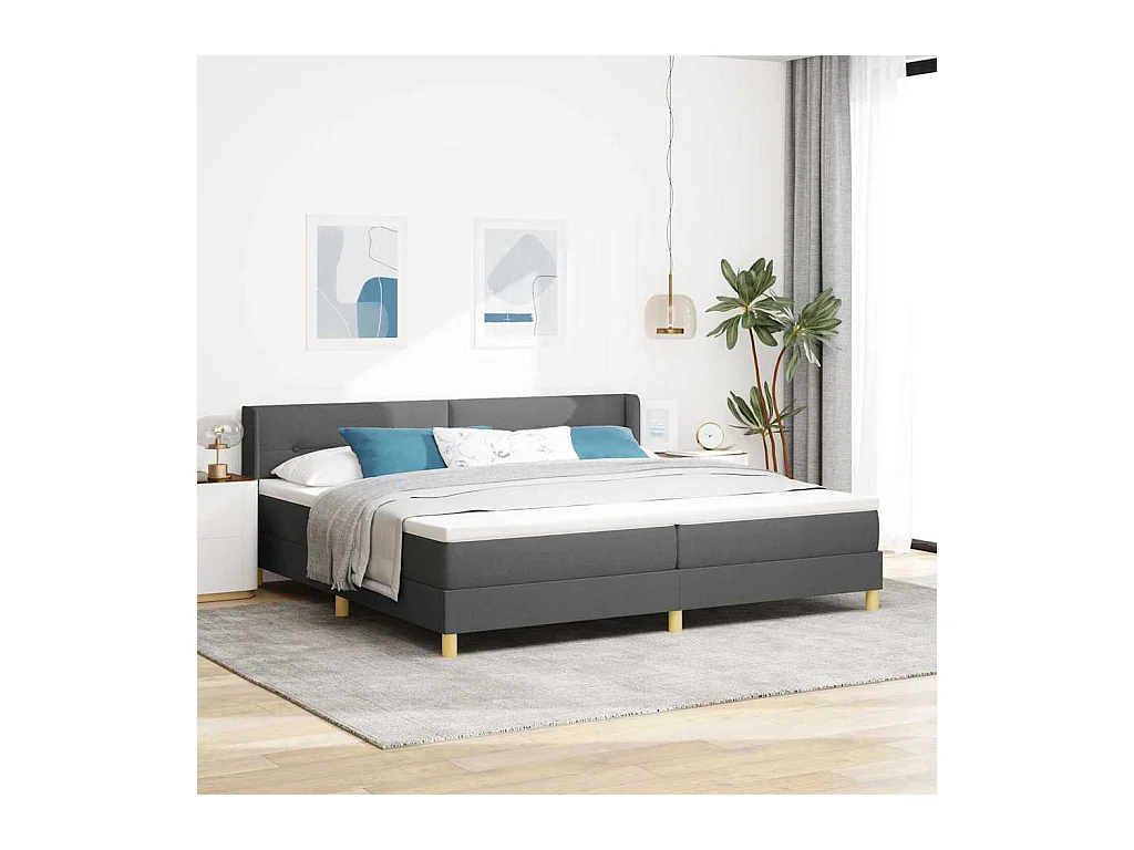 Cama com Estrado Cinzento escuro 200 x 200 cm tecido