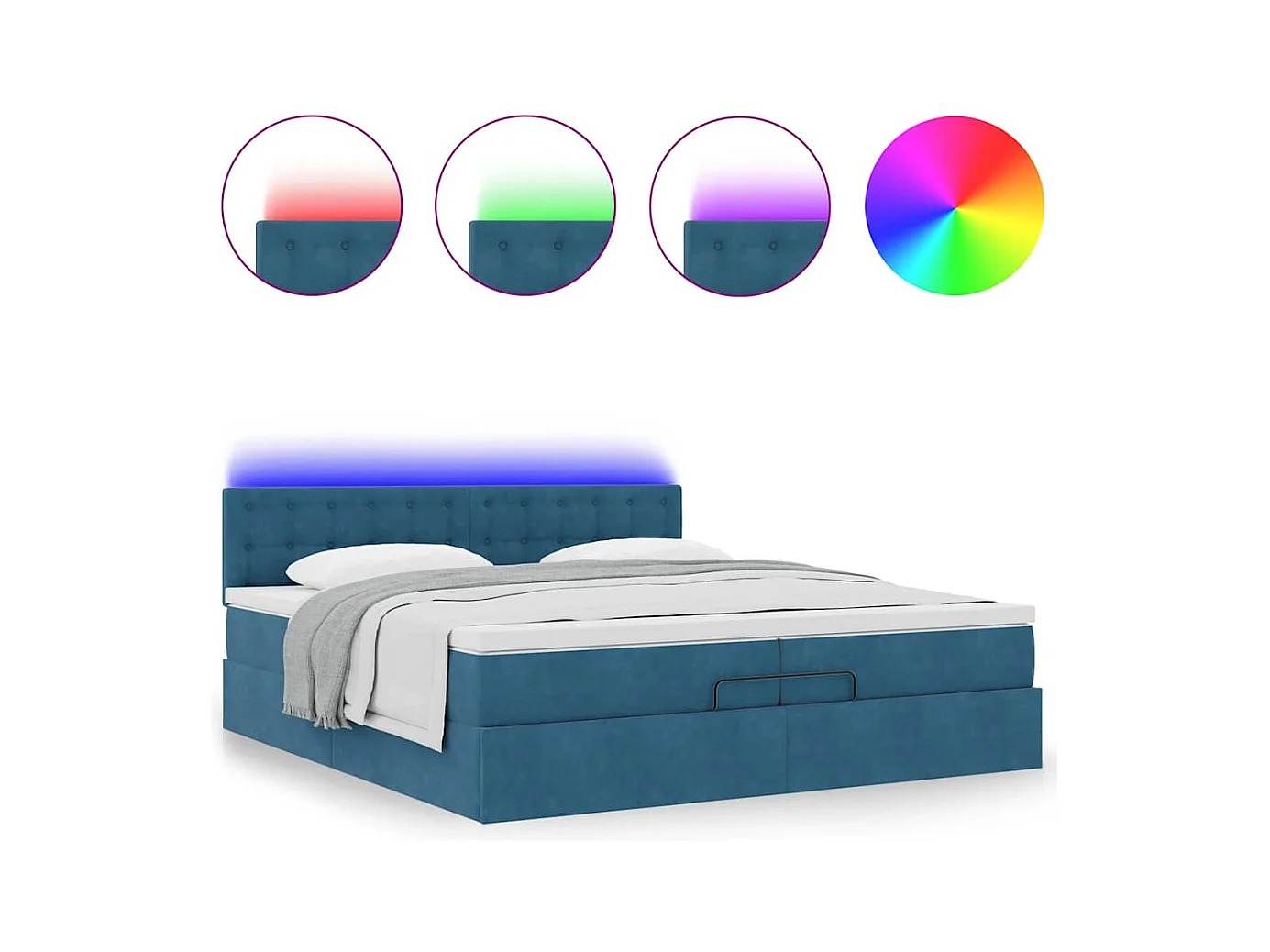 Cadre de lit ottoman avec matelas bleu foncé 200x200 cm velours