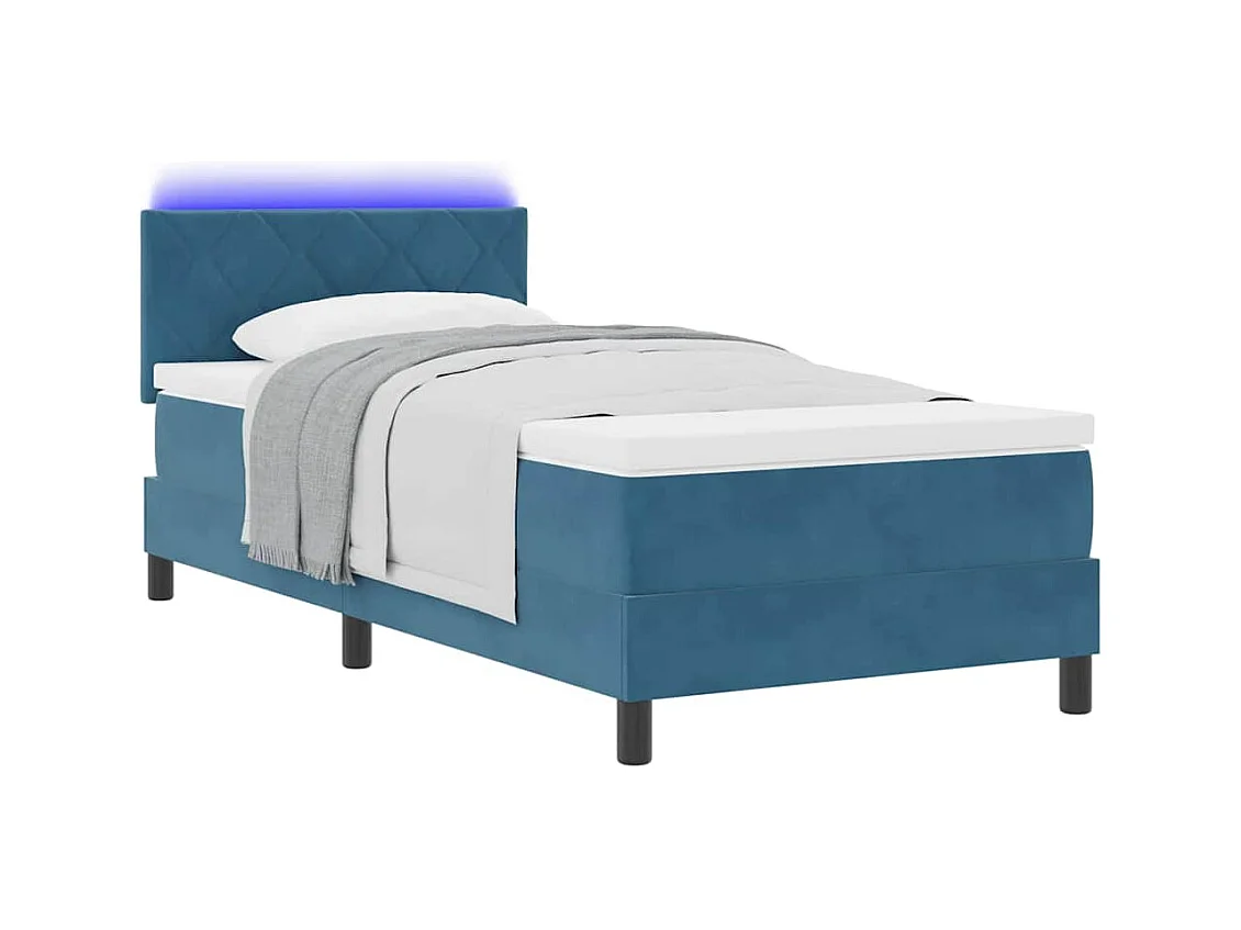 Cadre de lit avec matelas Bleu foncé 90 x 190 cm Velours