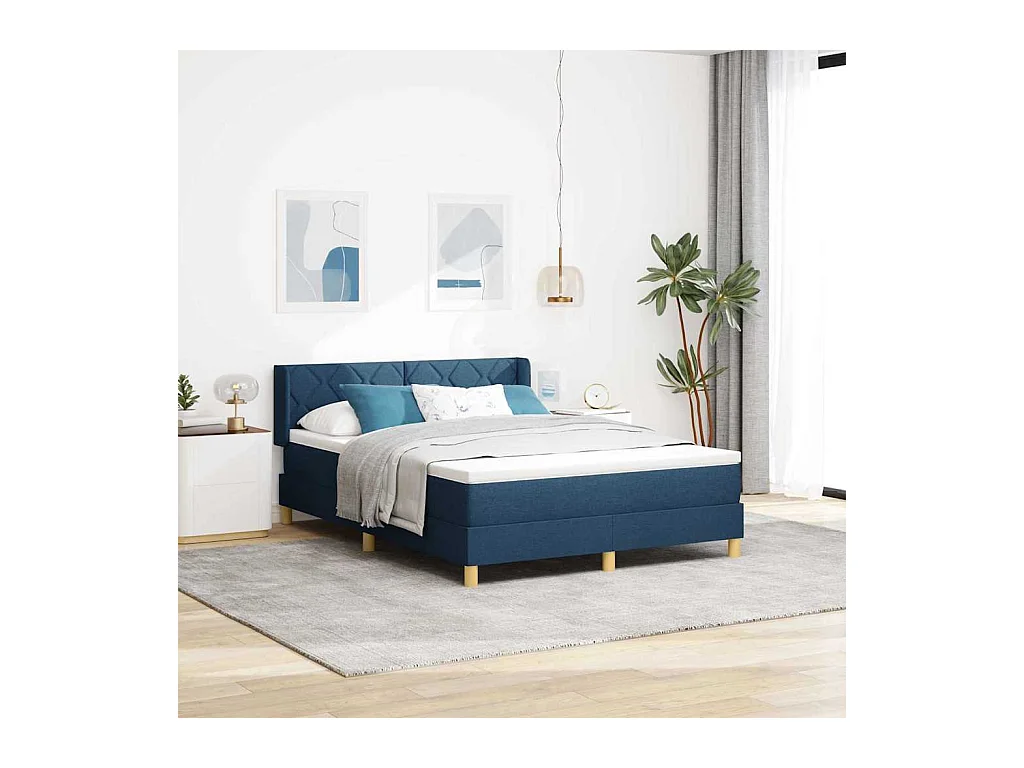 Cadre de lit avec matelas Bleu 160 x 200 cm tissu