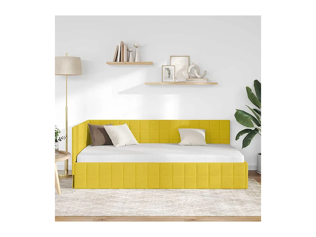 Cadre de lit d'angle Jaune 100 x 200 cm Velours