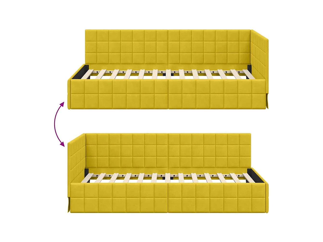 Cadre de lit d'angle Jaune 100 x 200 cm Velours