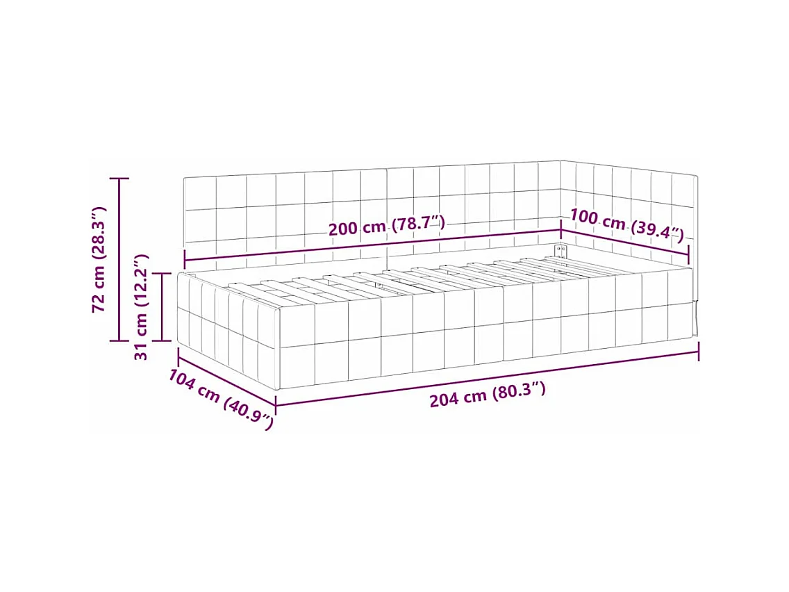 Cadre de lit d'angle Jaune 100 x 200 cm Velours