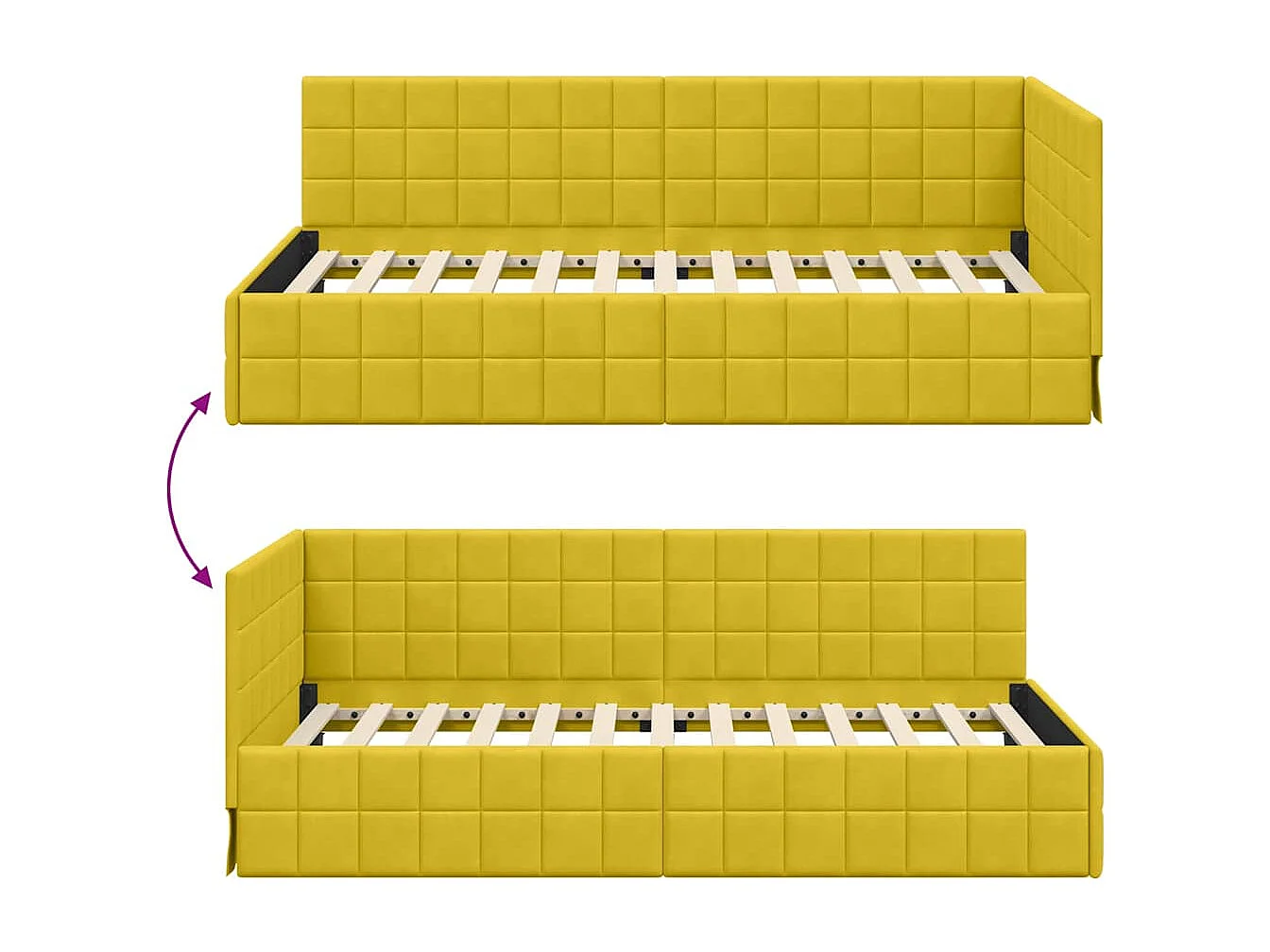 Cadre de lit d'angle Jaune 100 x 200 cm Velours