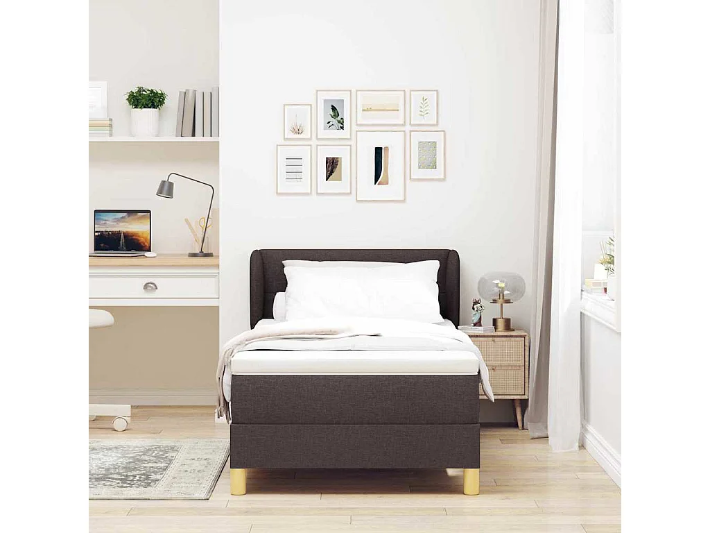 Cama con somier y colchón Crema 90x200 cm Fabric Marrón oscuro