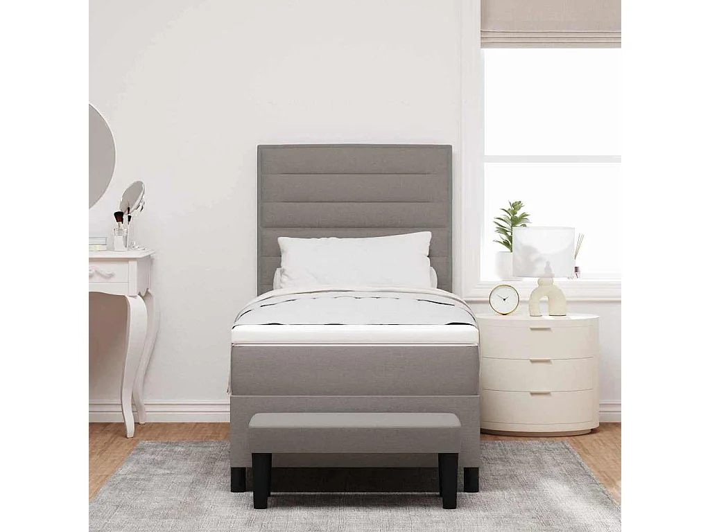 Cama tipo Box Spring con colchón Taupé 100 x 200 cm tela