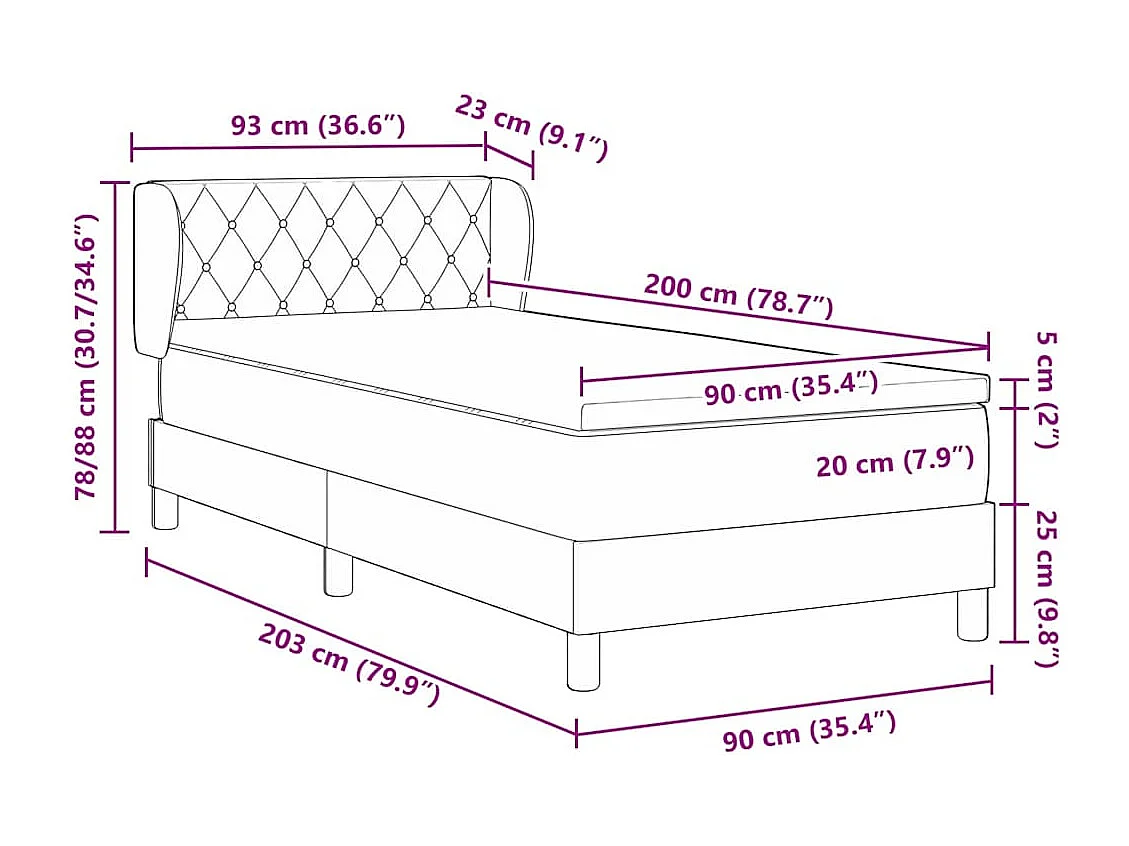 Cadre de lit avec matelas gris foncé 80x200 cm en velours