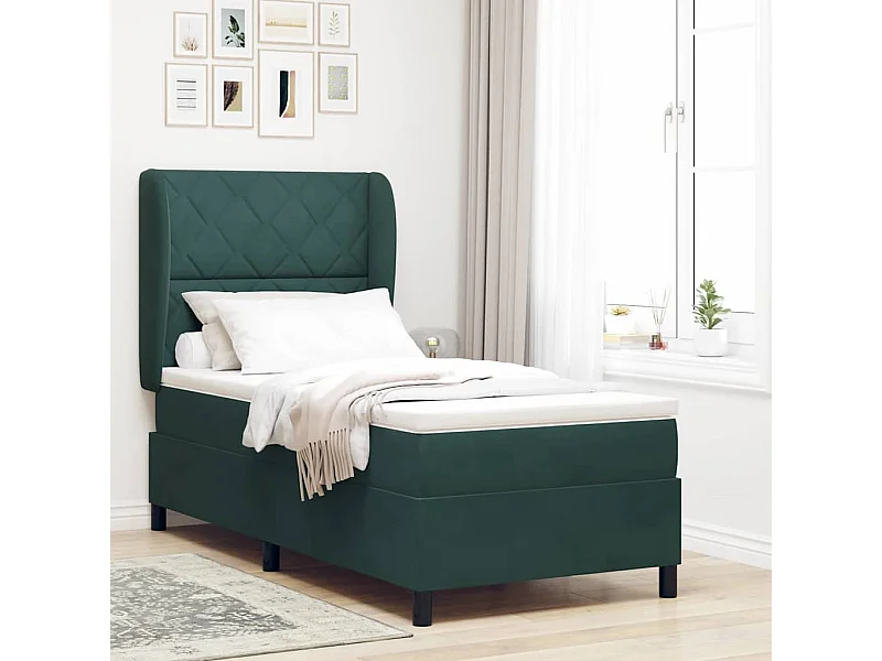 Cama Box com colchão Verde-escuro 100 x 200 cm Veludo