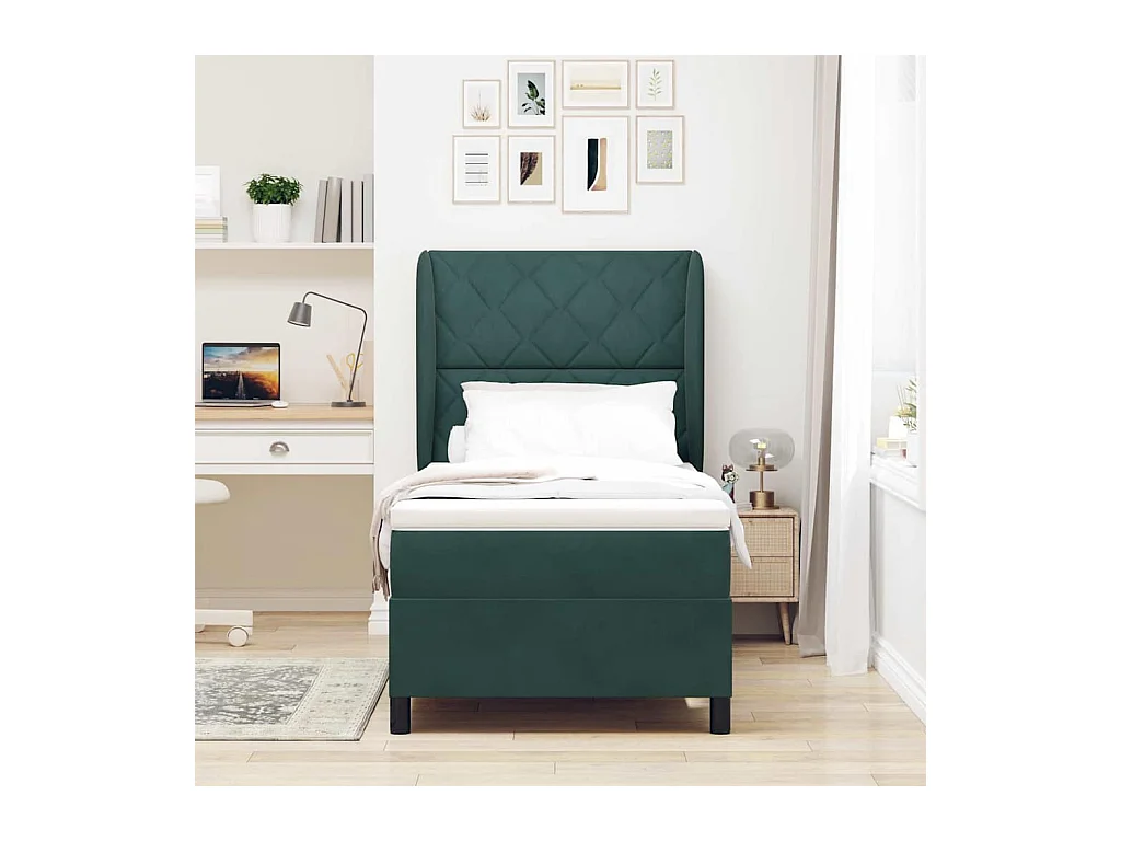 Cama Box com colchão Verde-escuro 100 x 200 cm Veludo