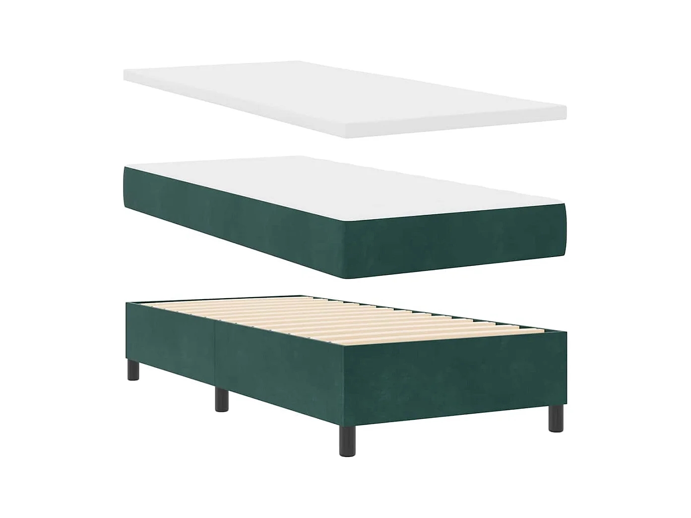 Cama Box com colchão Verde-escuro 100 x 200 cm Veludo