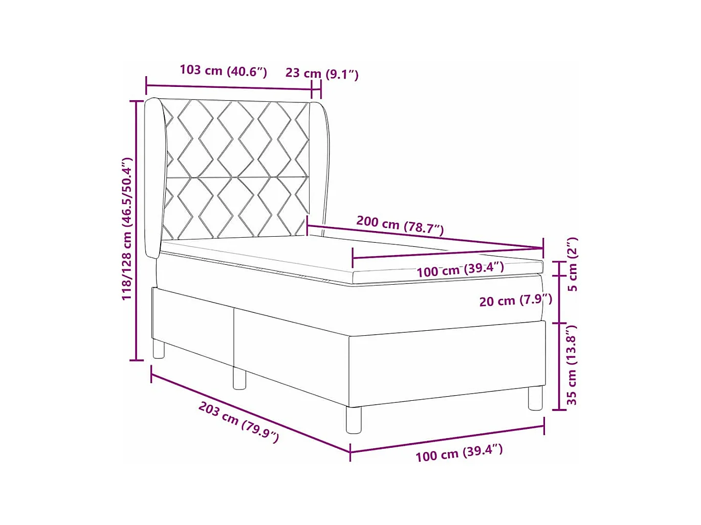 Cama Box com colchão Verde-escuro 100 x 200 cm Veludo