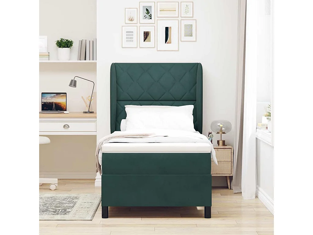 Cama tipo Box Spring Verde oscuro 100 x 200 cm Terciopelo