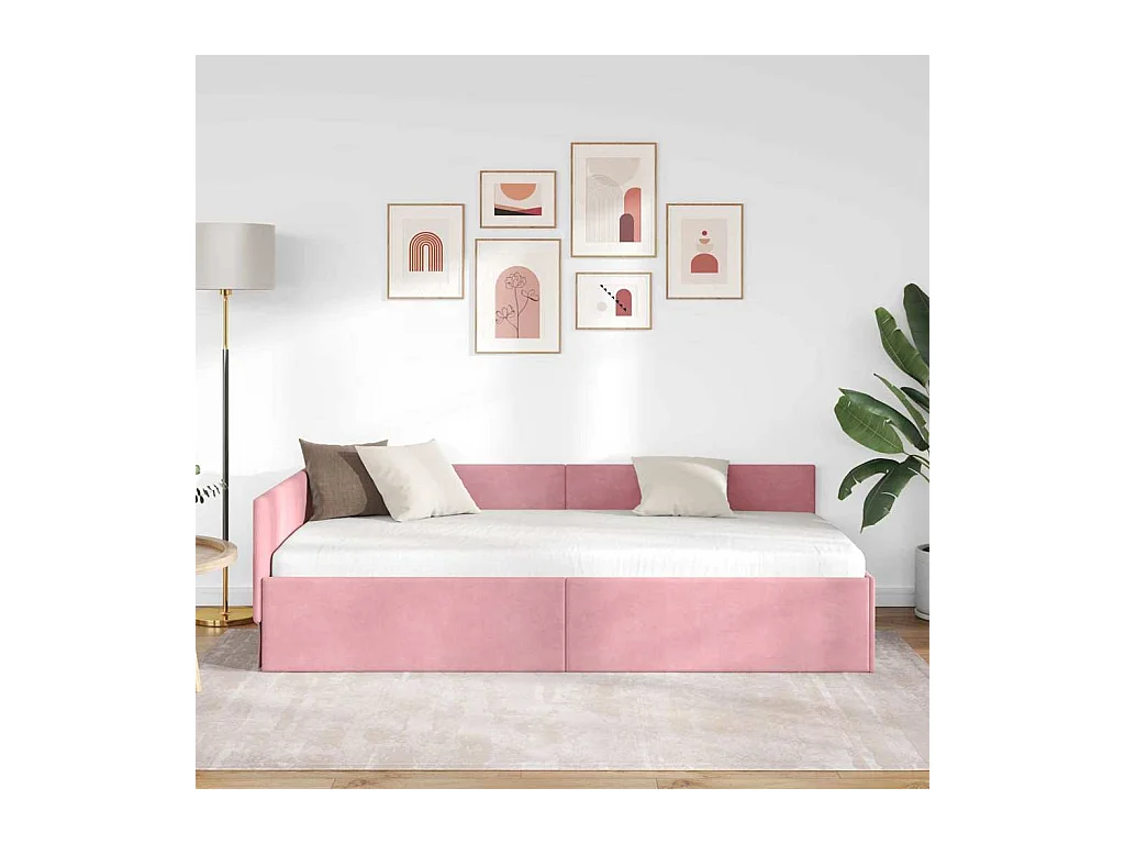 Cadre de lit d'angle Autre avec tête de lit Rose 100 x 200 cm