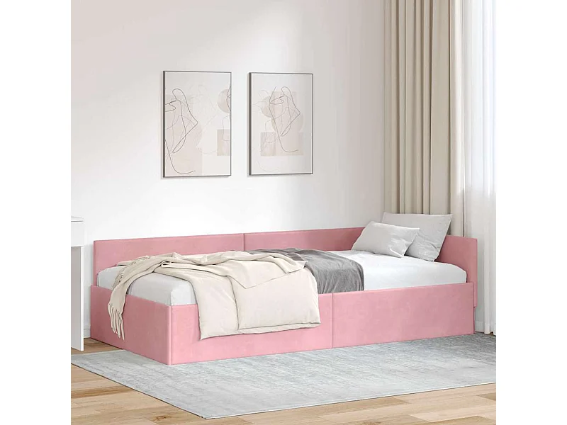 Cadre de lit d'angle Autre avec tête de lit Rose 100 x 200 cm