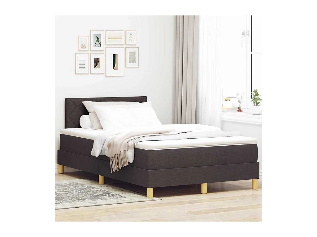 Cadre de lit avec matelas Marron foncé 120 x 190 cm tissu