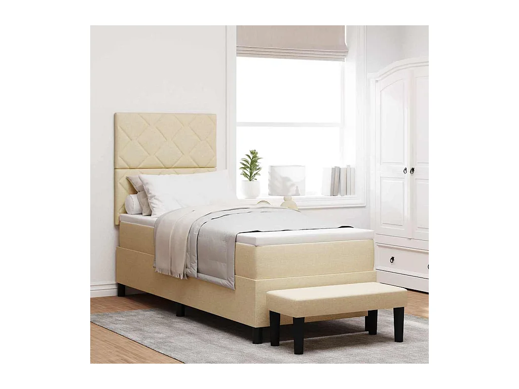 Cama tipo Box Spring con colchón Crema 80 x 200 cm tela