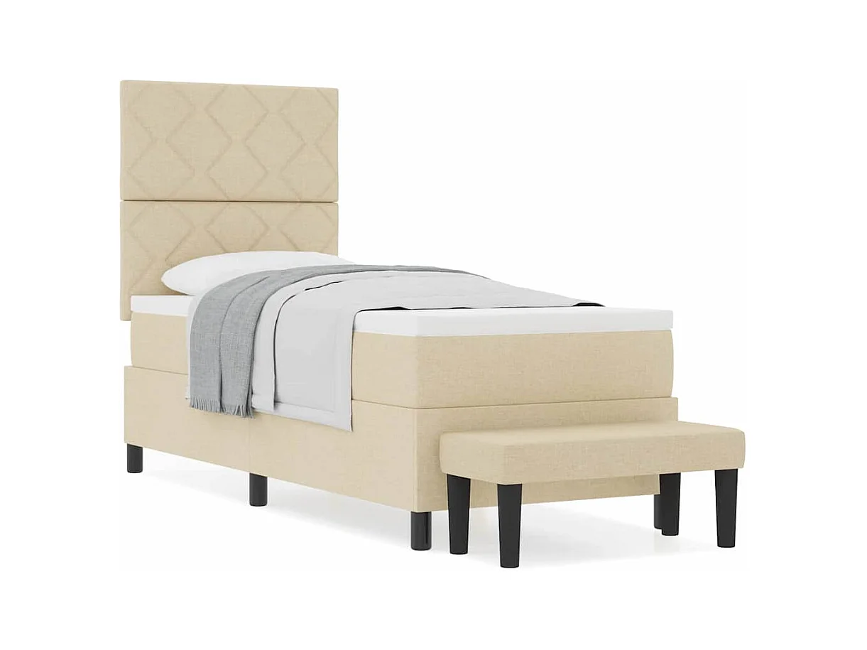 Cama tipo Box Spring con colchón Crema 80 x 200 cm tela