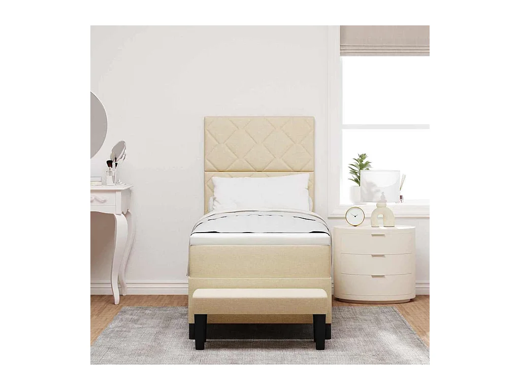 Cama tipo Box Spring con colchón Crema 80 x 200 cm tela