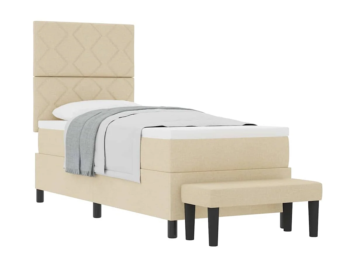 Cama Box com colchão com cabeceira Creme 80 x 200 cm tecido