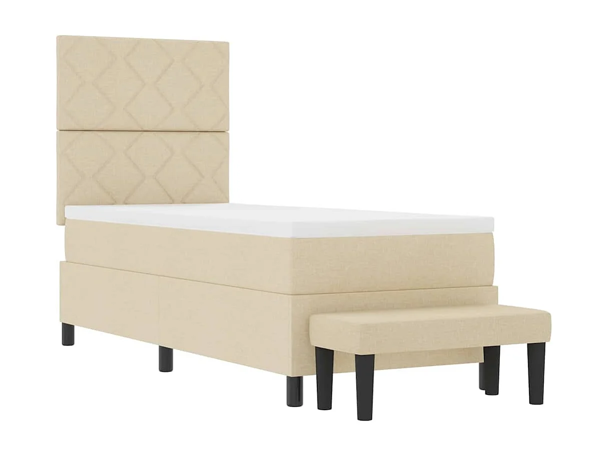 Cama Box com colchão com cabeceira Creme 80 x 200 cm tecido