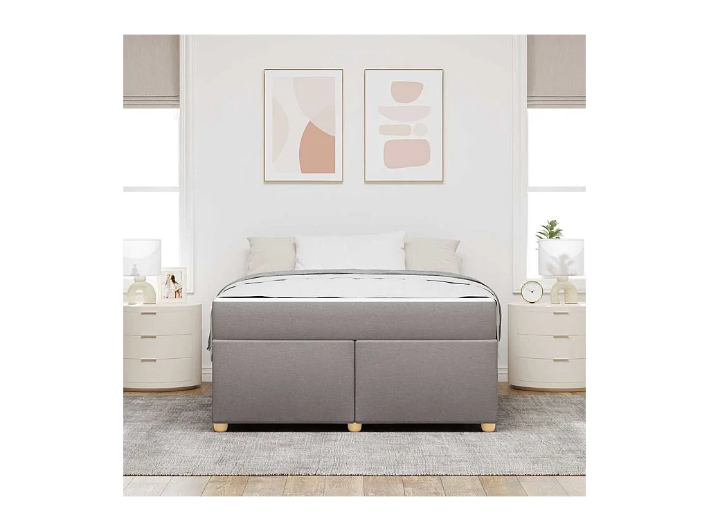 Cadre de lit avec matelas Taupe 160 x 200 cm tissu