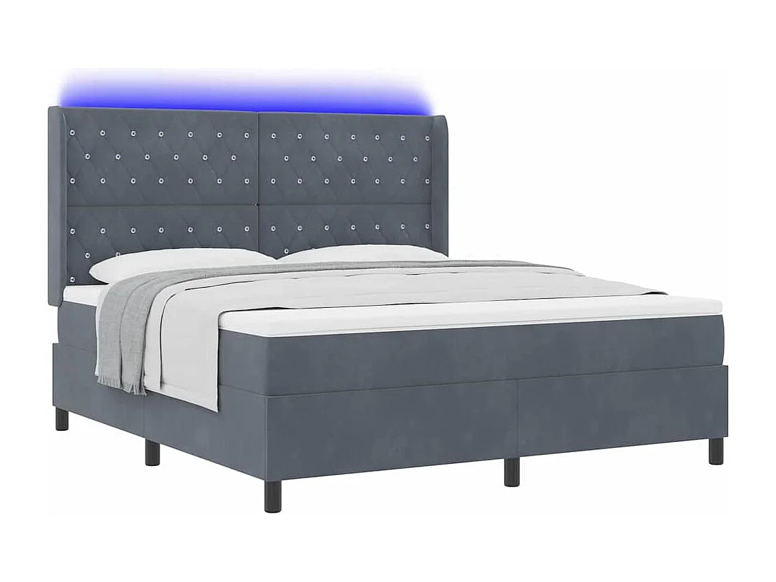 Cama con Box Spring LED y Colchón Gris oscuro 180 x 200 cm