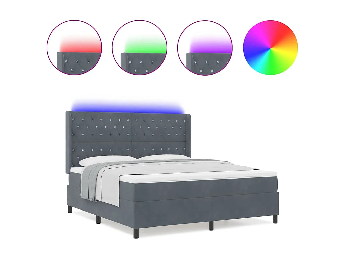 Cama con Box Spring LED y Colchón Gris oscuro 180 x 200 cm