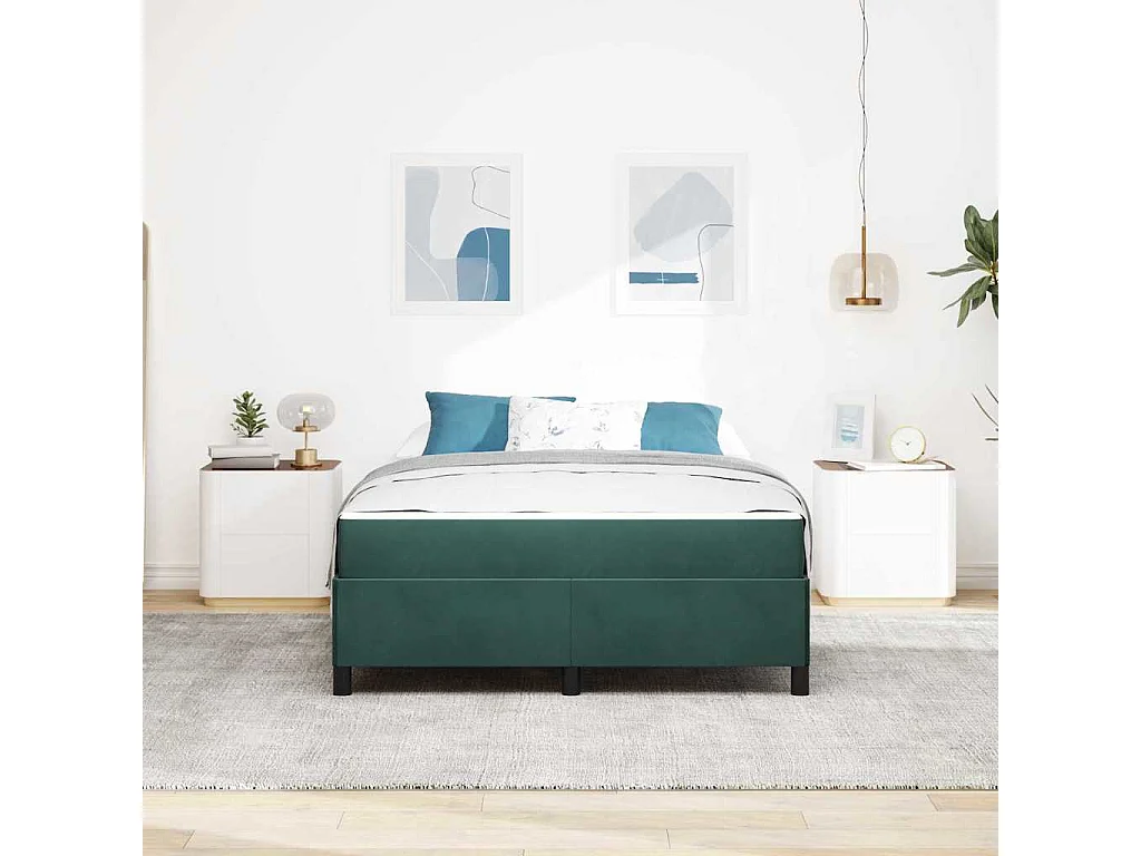 Estrutura da Cama Verde Escuro e Branco 140 x 200 cm Veludo