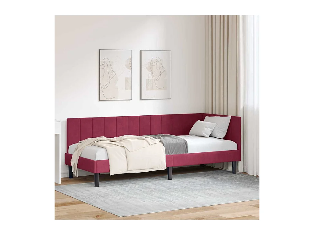 Cadre de lit d'angle Rouge bordeaux 80 x 200 cm Velours