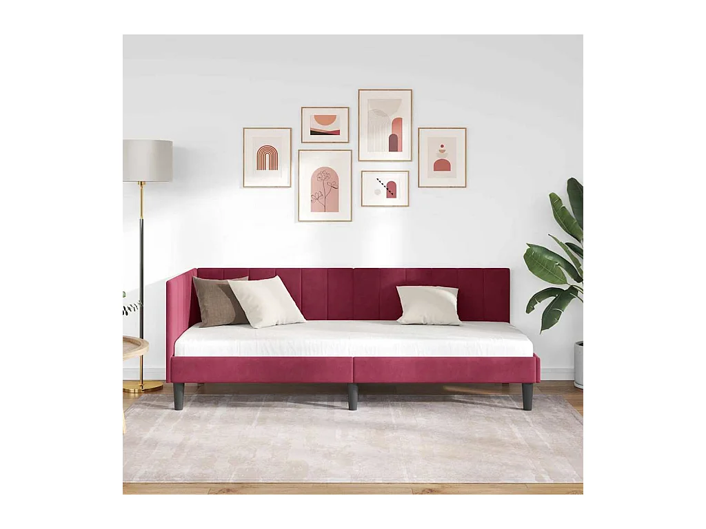 Cadre de lit d'angle Rouge bordeaux 80 x 200 cm Velours