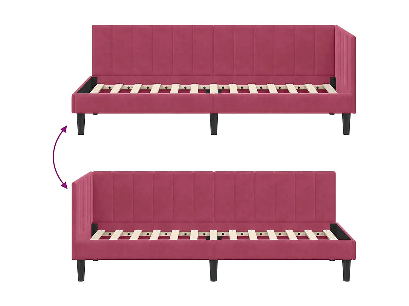 Cadre de lit d'angle Rouge bordeaux 80 x 200 cm Velours