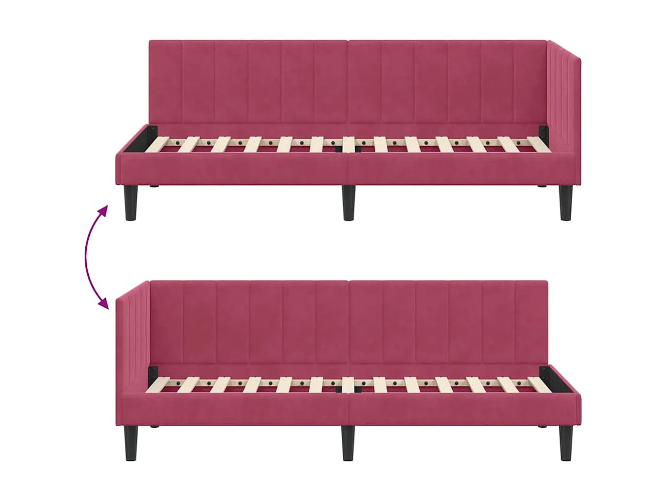 Cadre de lit d'angle Rouge bordeaux 80 x 200 cm Velours